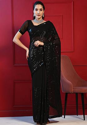 Black Sequin Embroidered Georgette Saree Set