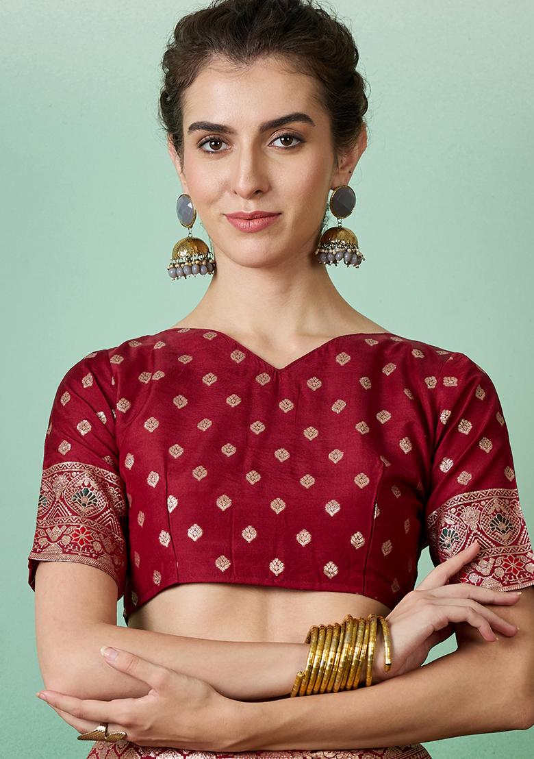 Maroon Zari Woven Art Silk Saree Set - Indya