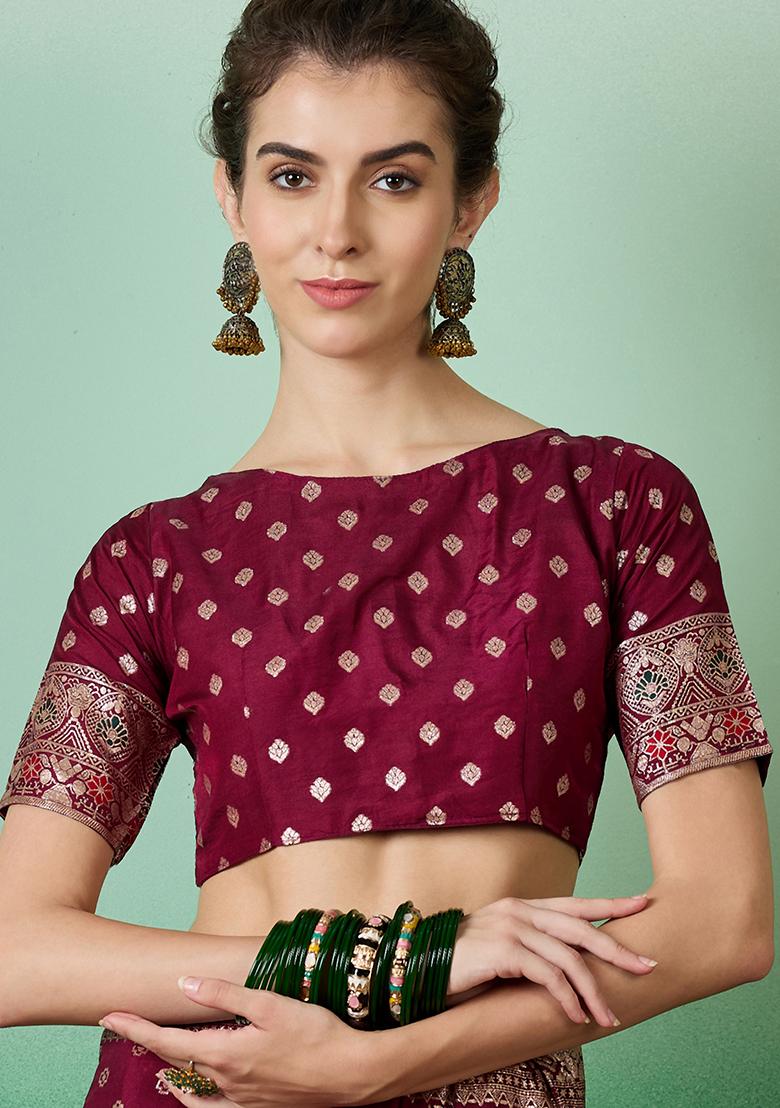 Wine Zari Woven Art Silk Saree Set