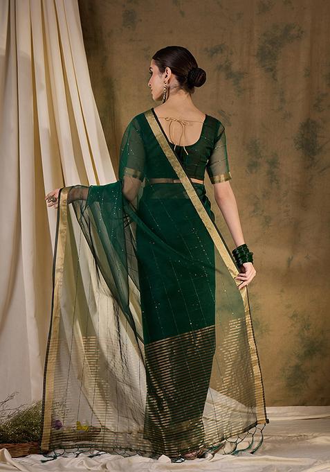 Green Zari Woven Organza Saree Set