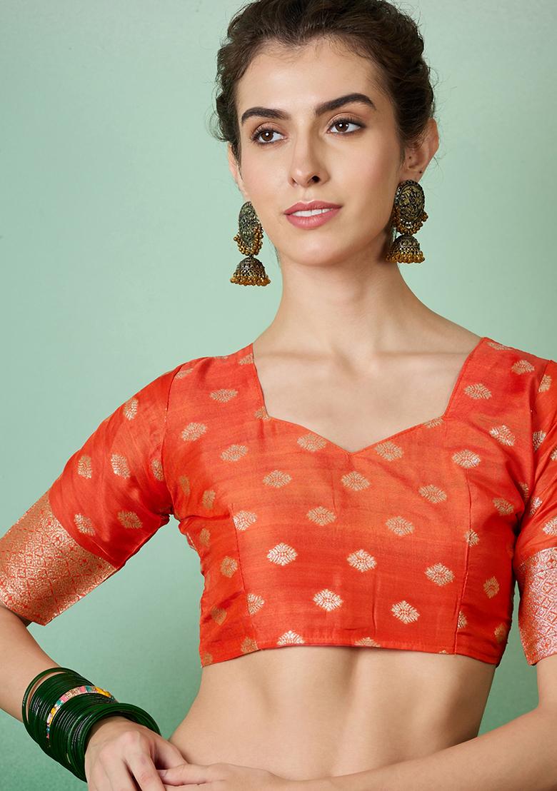 Orange Zari Woven Art Silk Saree Set
