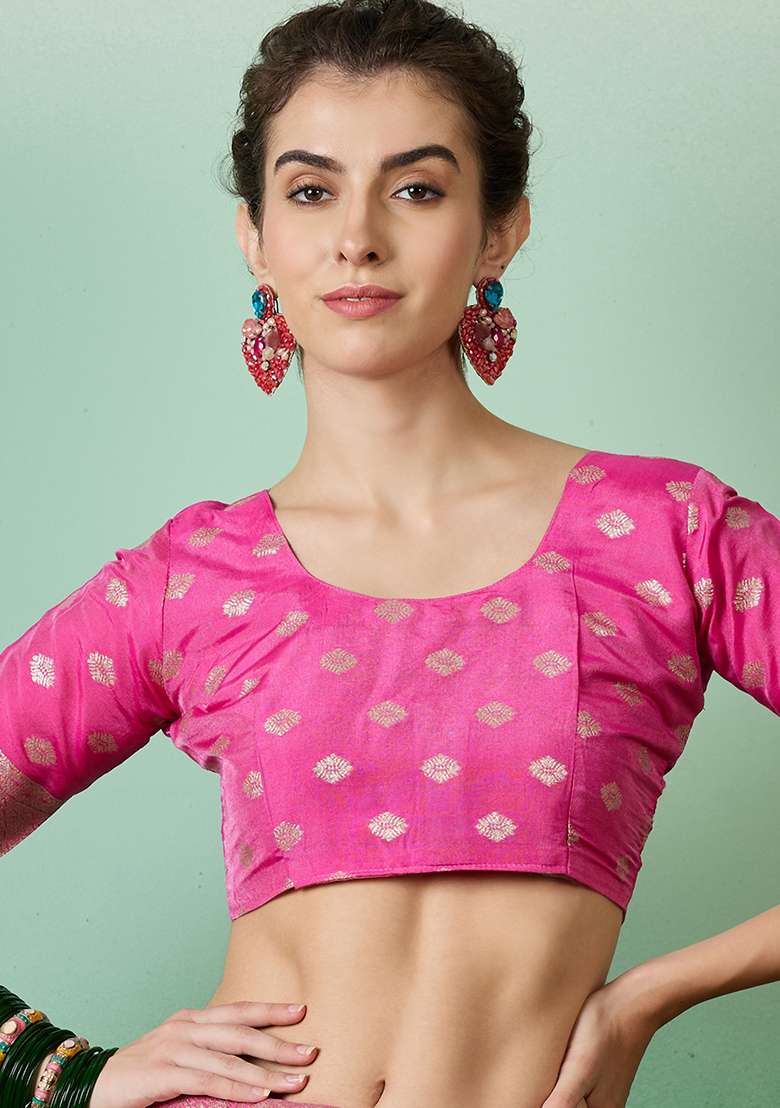 Pink Zari Woven Art Silk Saree Set - Indya