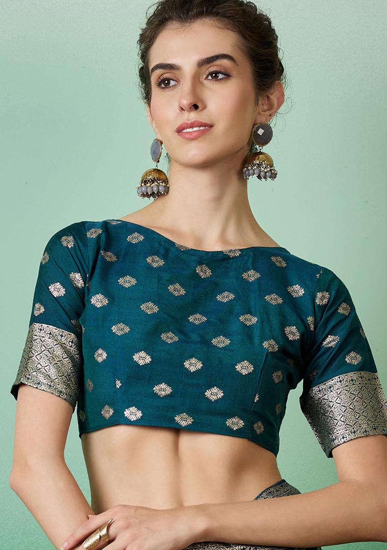 Teal Zari Woven Art Silk Saree Set