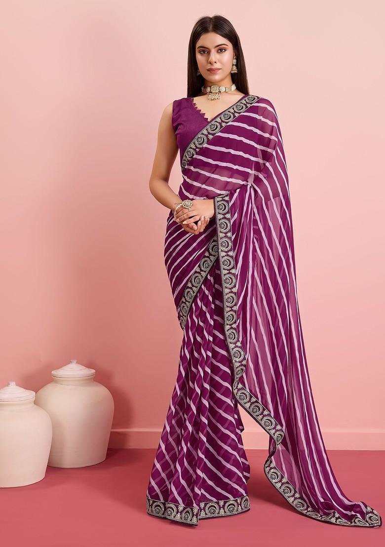 Purple Embroidered Georgette Saree Set