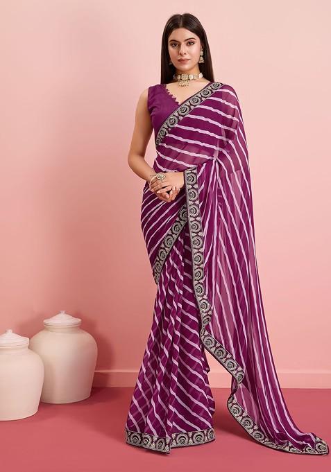 Purple Embroidered Georgette Saree Set