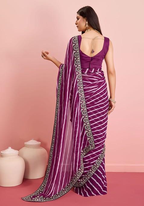 Purple Embroidered Georgette Saree Set