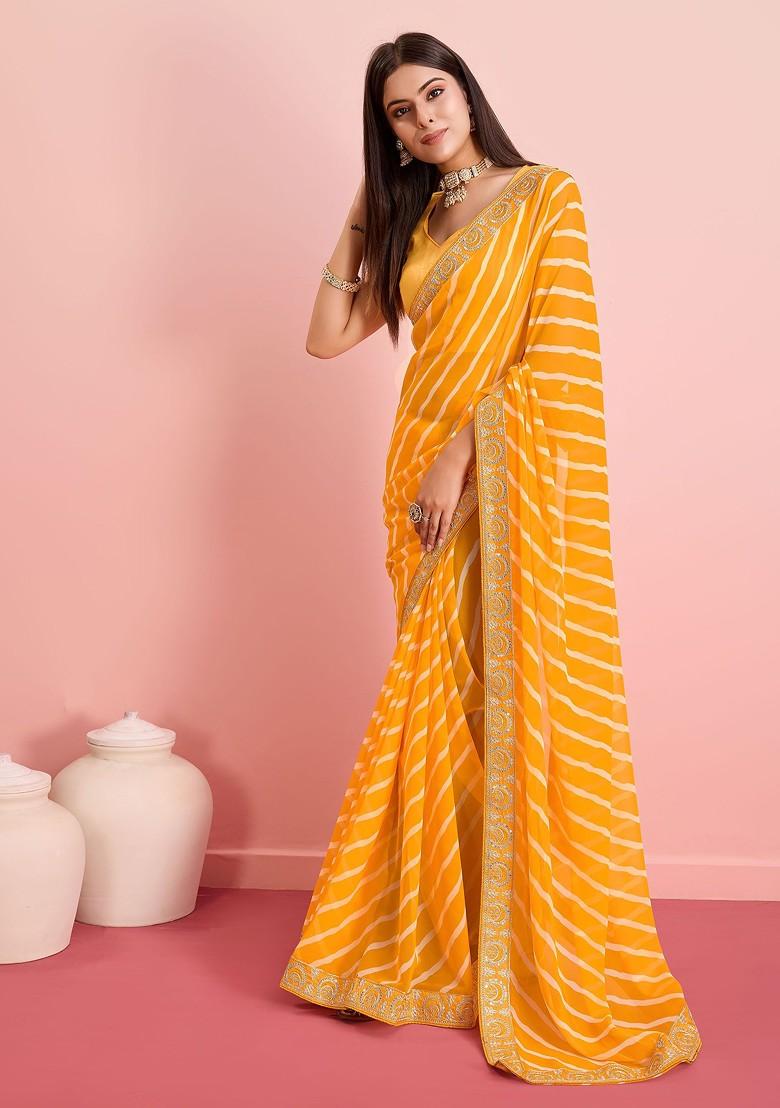 Yellow Embroidered Georgette Saree Set