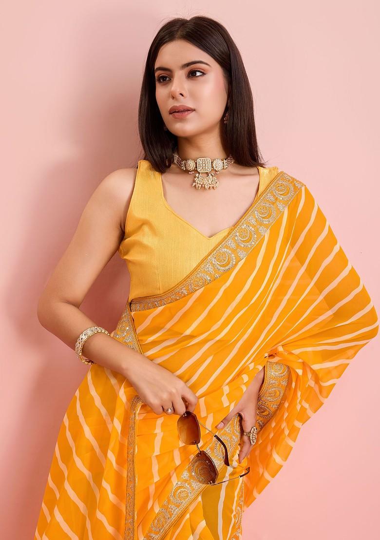 Yellow Embroidered Georgette Saree Set