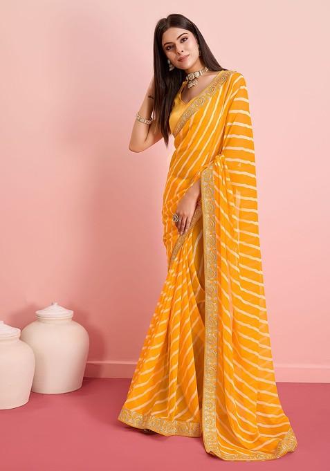 Yellow Embroidered Georgette Saree Set