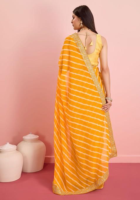 Yellow Embroidered Georgette Saree Set