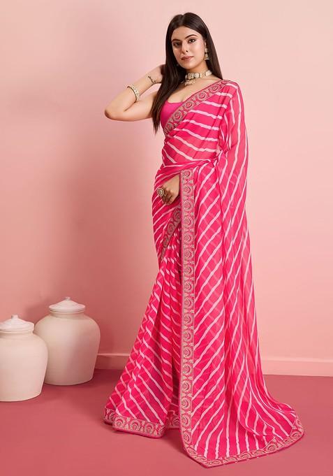 Pink Embroidered Georgette Saree Set