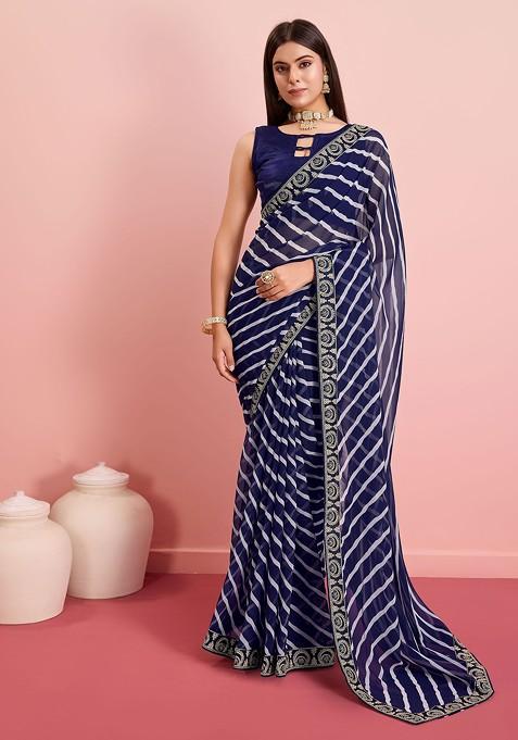 Blue Embroidered Georgette Saree Set