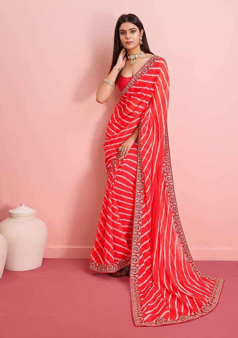 Red Embroidered Georgette Saree Set