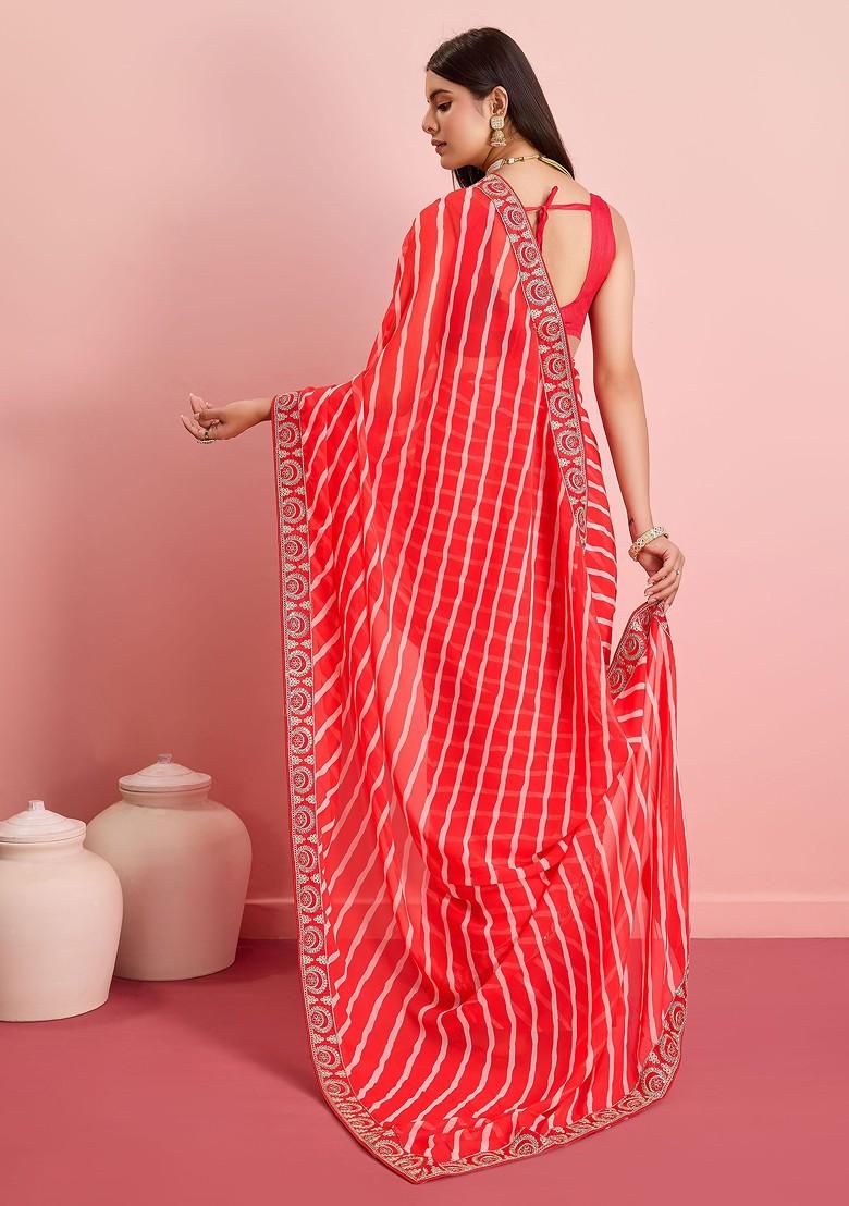 Red Embroidered Georgette Saree Set