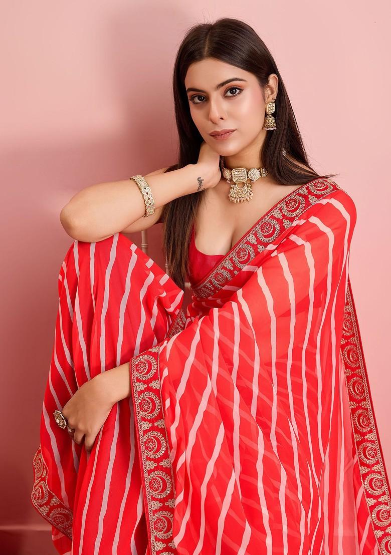 Red Embroidered Georgette Saree Set