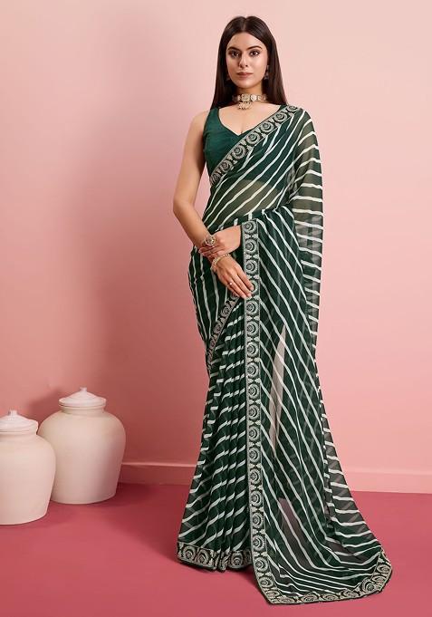 Green Embroidered Georgette Saree Set