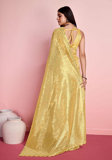 Yellow Sequin Embroidered Net Saree Set