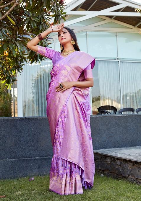 Purple Zari Woven Art Silk Saree Set