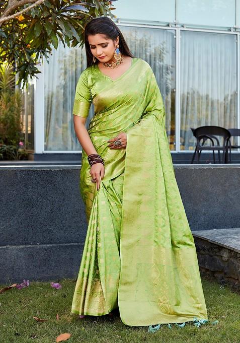 Green Zari Woven Art Silk Saree Set