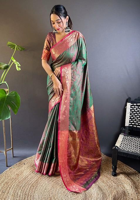 Green Zari Woven Silk Saree Set