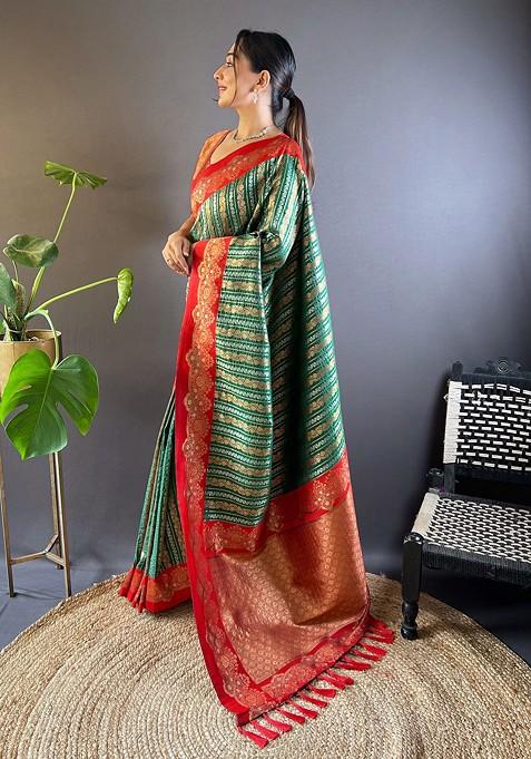 Green Zari Woven Art Silk Saree Set