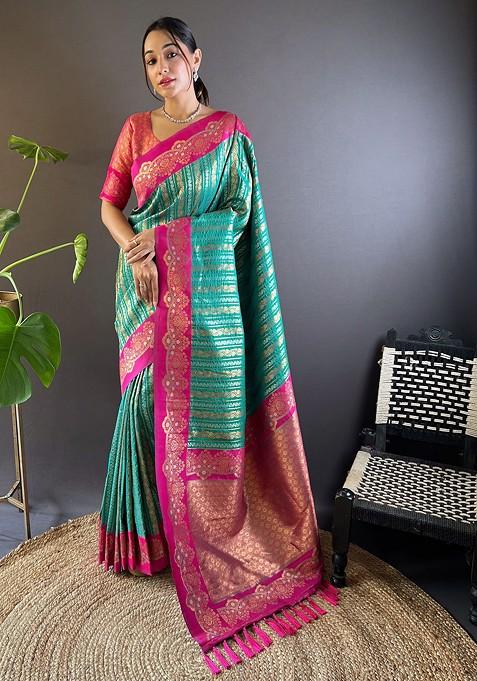 Green Zari Woven Art Silk Saree Set