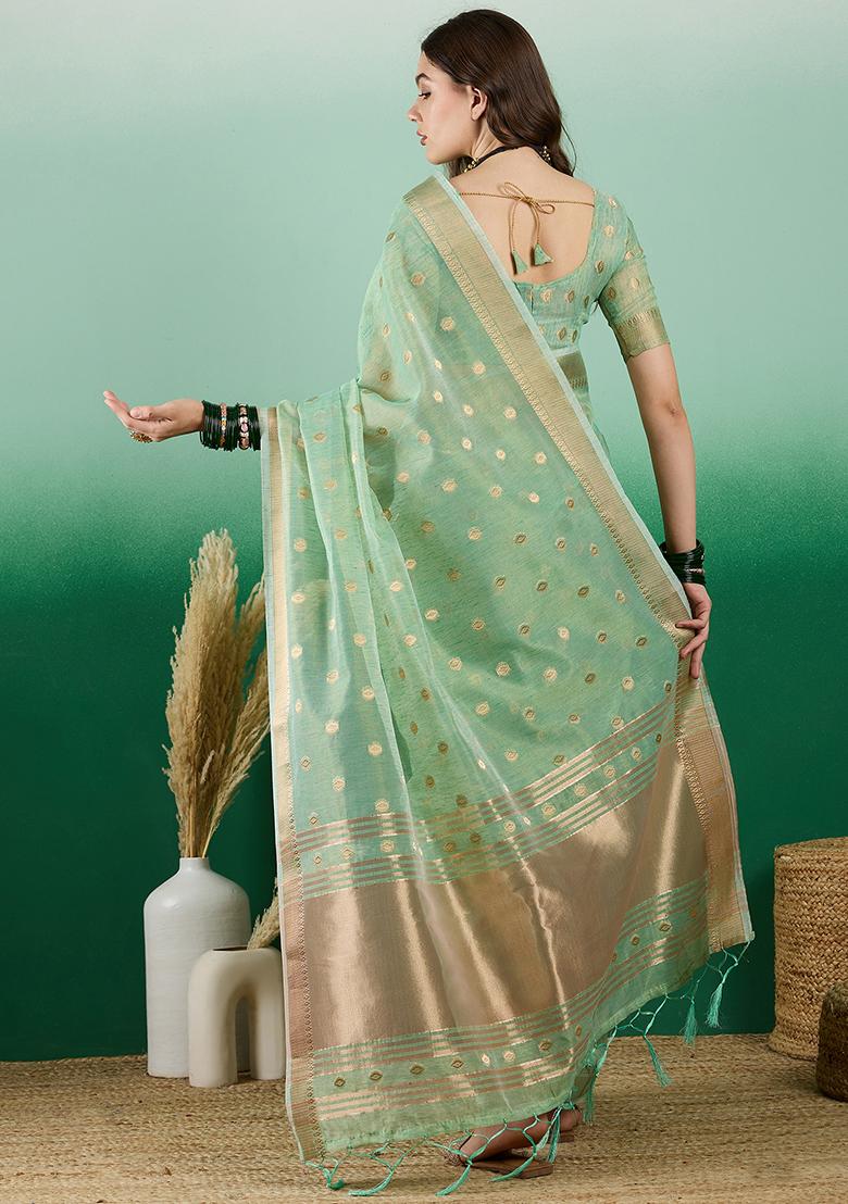 Green Zari Woven Organza Saree Set