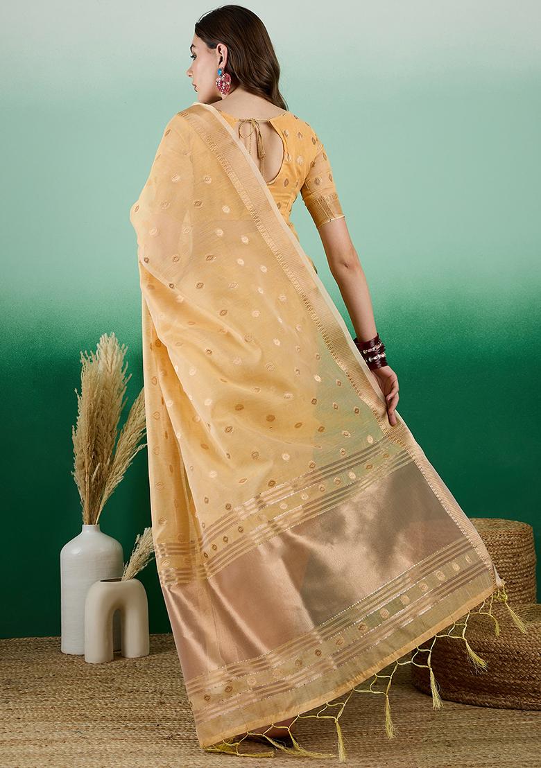 Yellow Zari Woven Organza Saree Set