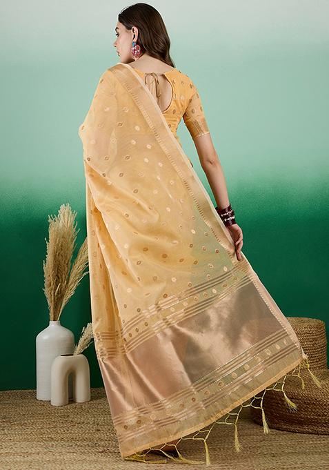 Yellow Zari Woven Organza Saree Set