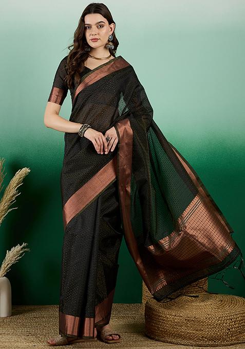 Black Zari Woven Organza Saree Set