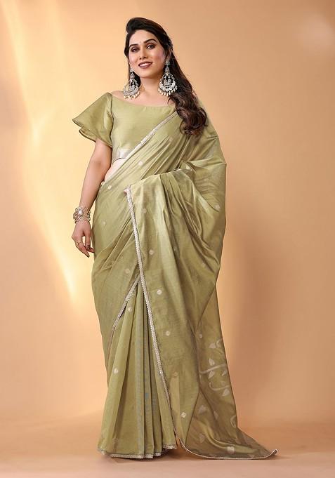 Green Resham Woven Chanderi Saree Set