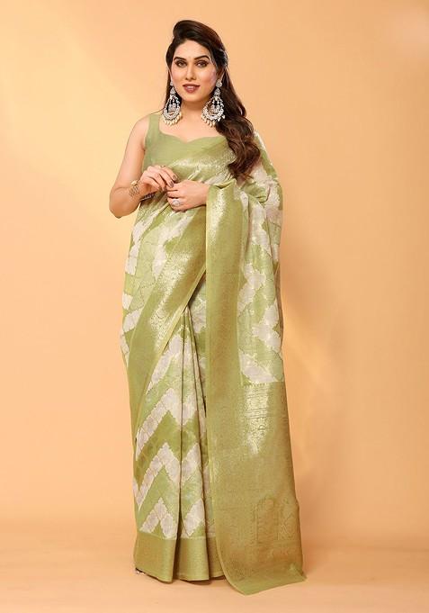 Green Resham Woven Chanderi Saree Set