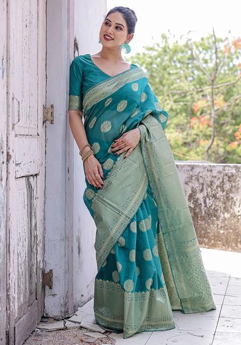 Green Zari Woven Chanderi Saree Set