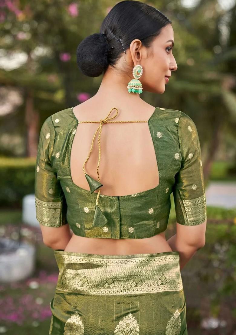 Green Zari Woven Art Silk Saree Set - Indya