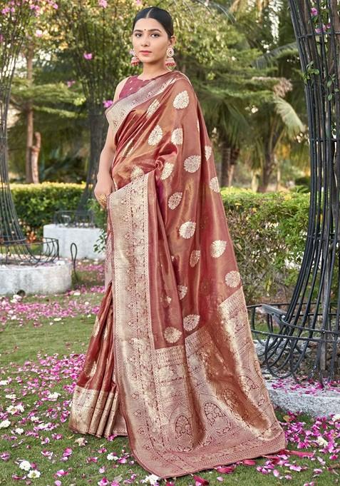 Pink Zari Woven Art Silk Saree Set