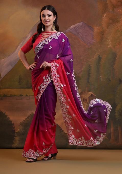 Pink Sequin Embroidered Georgette Saree Set