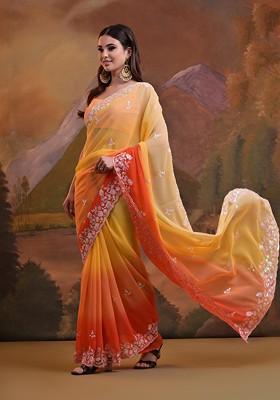 Yellow Sequin Embroidered Georgette Saree Set