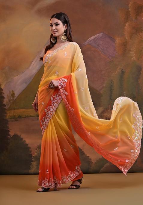 Yellow Sequin Embroidered Georgette Saree Set