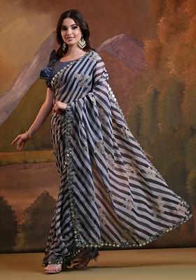 Black Mirror Embroidered Georgette Saree Set