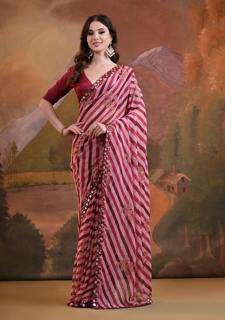 Maroon Mirror Embroidered Georgette Saree Set