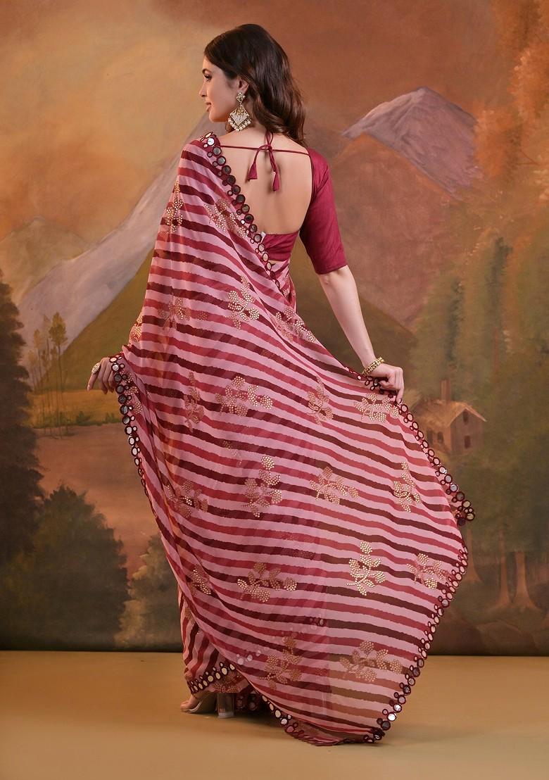 Maroon Mirror Embroidered Georgette Saree Set