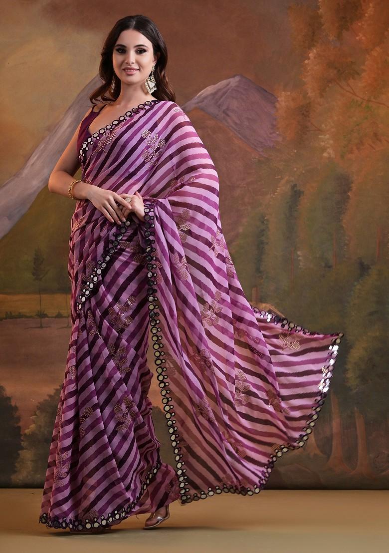 Wine Mirror Embroidered Georgette Saree Set