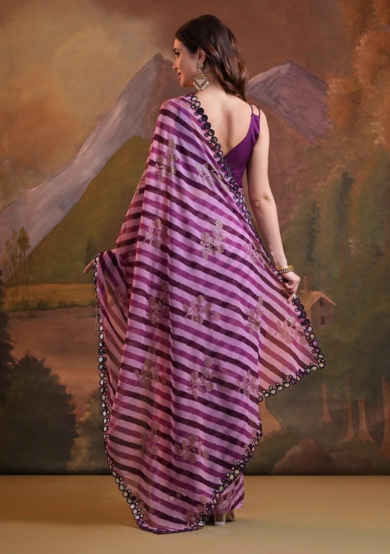 Wine Mirror Embroidered Georgette Saree Set