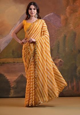 Yellow Mirror Embroidered Georgette Saree Set