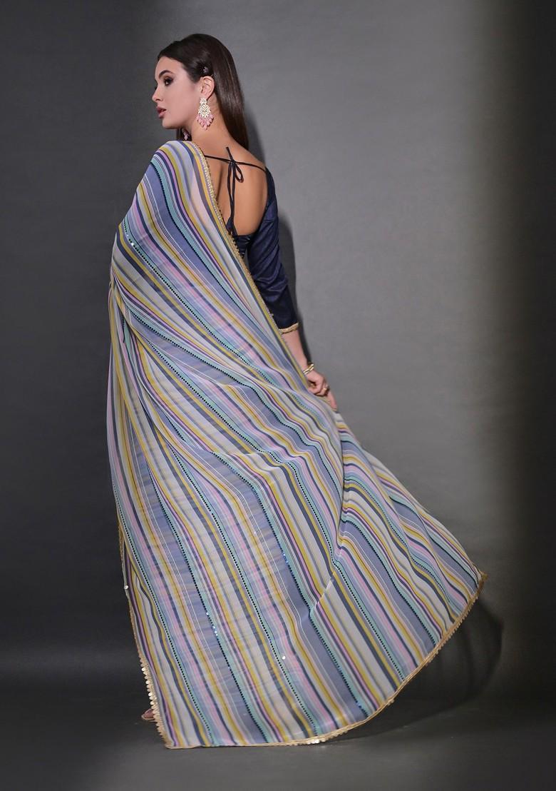 Multicolour Sequin Embroidered Georgette Saree Set - Indya