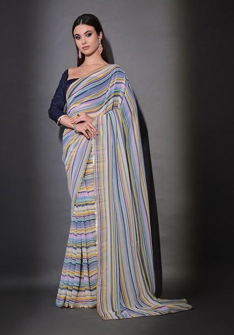 Multicolour Sequin Embroidered Georgette Saree Set