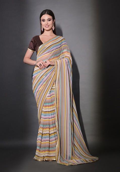 Multicolour Sequin Embroidered Georgette Saree Set