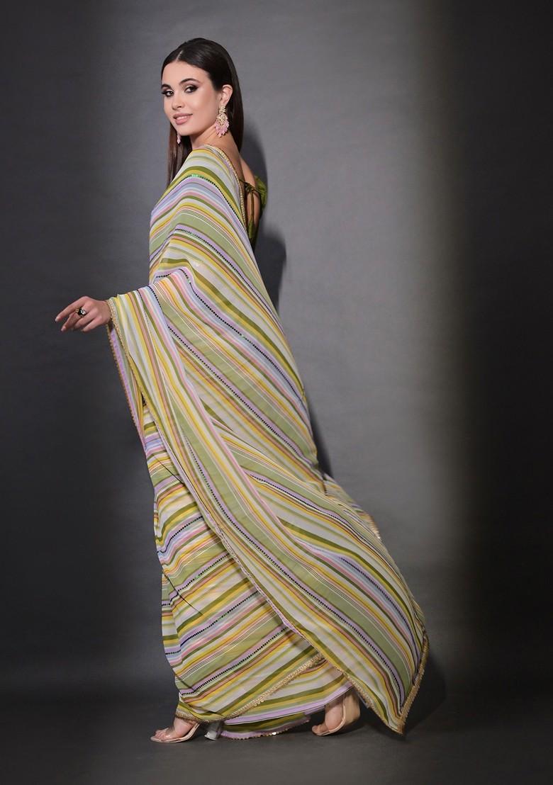 Multicolour Sequin Embroidered Georgette Saree Set