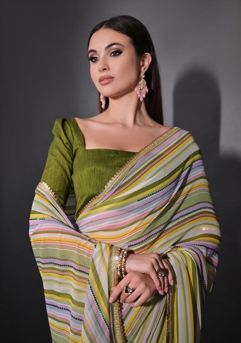 Multicolour Sequin Embroidered Georgette Saree Set