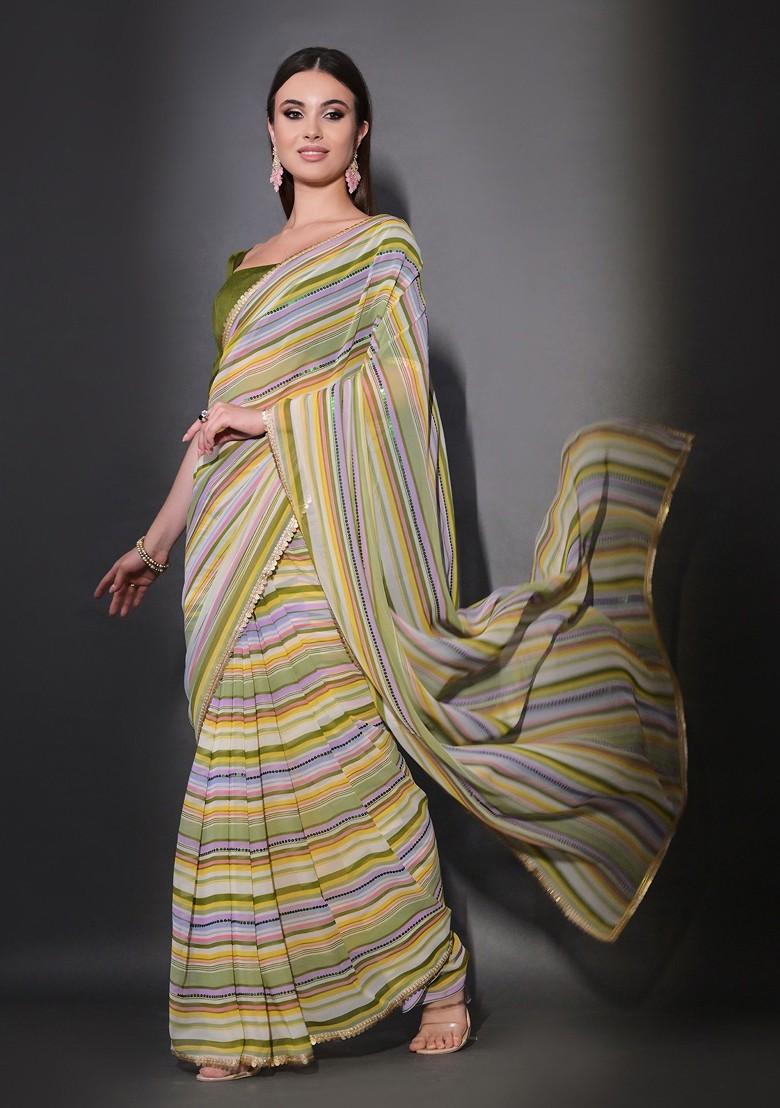 Multicolour Sequin Embroidered Georgette Saree Set